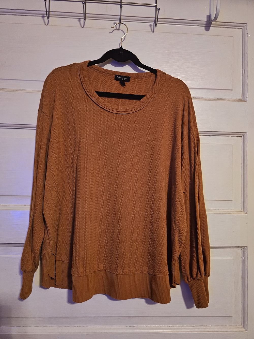 Jessica Simpson Poppy Rib Trim Pullover Top Rust Orange Size Large